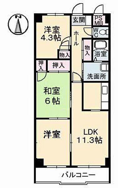 コスモス府中 ｜広島県安芸郡府中町宮の町2丁目(賃貸マンション3LDK・2階・65.55㎡)の写真 その2