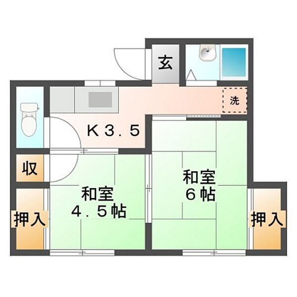 大本アパート ｜広島県広島市西区南観音8丁目(賃貸アパート2K・2階・33.54㎡)の写真 その2