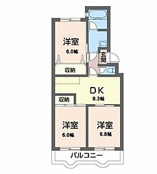 第2キクスイビル 3DKの間取図画像