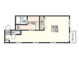 M.Kコーポ 1Kの間取図画像