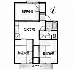 パレーシャル牛田B 3DKの間取図画像