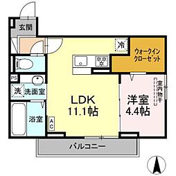 グレイスガーデンC 3階1LDKの間取り