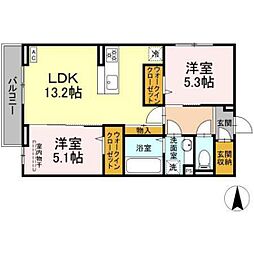 グレイスガーデンC 3階2LDKの間取り