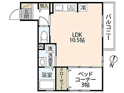 アリエッタ下温品 2階1LDKの間取り
