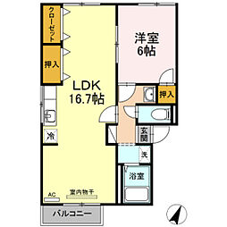 コーポふじ 1LDKの間取図画像
