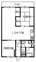 テラヤママンション 2LDKの間取図画像