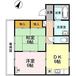 プレジール倉本A 2DKの間取図画像