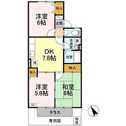 セジュール安東 3DKの間取図画像