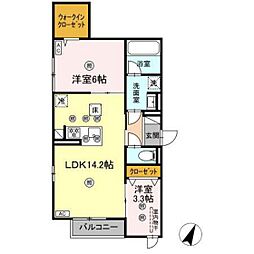 D-Axis旭 B棟 2LDKの間取図画像