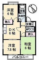ボービラージュ中山台B 3DKの間取図画像