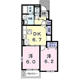 ルミエール峰高1 2DKの間取図画像