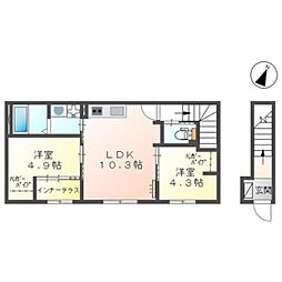 グランデール谷本 2LDKの間取図画像