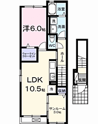 メゾンド・グリシーヌB 1LDKの間取図画像