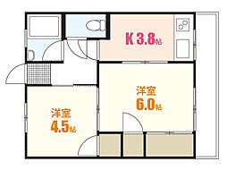 津田コーポ 2Kの間取図画像