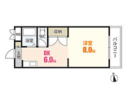 第2コーポ岡山 1DKの間取図画像