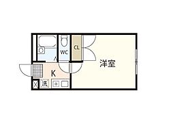 レオパレスレインボー2 1Kの間取図画像