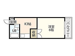 スクウエアハウス 1Kの間取図画像