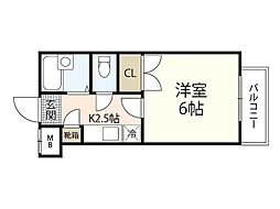 リバーパレス牛田新町 1Kの間取図画像