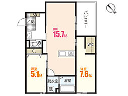 リバーハイツシーズC 2LDKの間取図画像