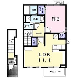 プラシードピアッツァ 1LDKの間取図画像