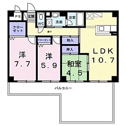 プラザ初雪A-1 3LDKの間取図画像