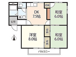 コーポサニーサイド 3DKの間取図画像