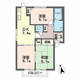 フォーヴル大原B 3DKの間取図画像