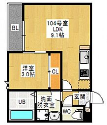 グランディックR.I青崎 1LDKの間取図画像