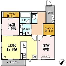 ラップスブルーメ川内 2LDKの間取図画像