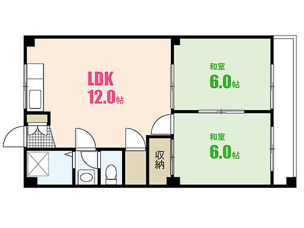 胤森ビル 0301｜広島県広島市中区堺町2丁目(賃貸マンション2LDK・3階・51.90㎡)の写真 その2