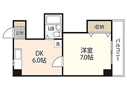第六賀茂ビル 1DKの間取図画像