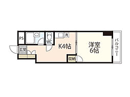 ローベンハイム永井 1Kの間取図画像