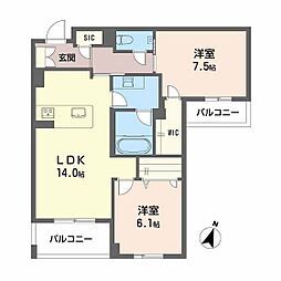 Balloonflower North 2LDKの間取図画像