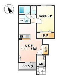 サンライズTOWN寺家 1LDKの間取図画像