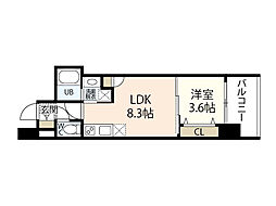 S-レジデンス新白島駅前 1LDKの間取図画像