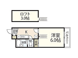 レオパレスVerde江波 1Kの間取図画像