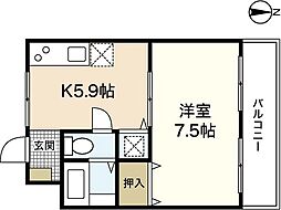 マンション渡辺 1DKの間取図画像