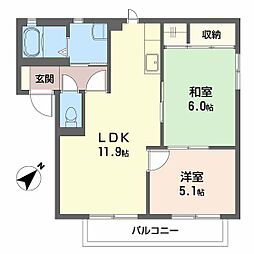 エクセルハイツ 2LDKの間取図画像
