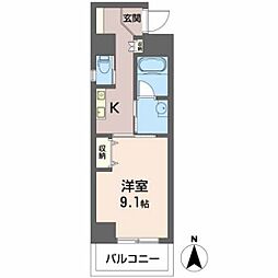 GoldCourt楽々園 1Kの間取図画像