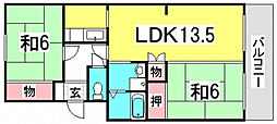 カーサ井口B 2LDKの間取図画像