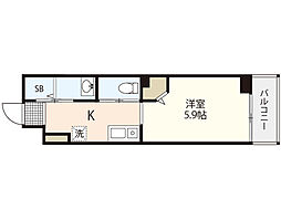 LEDOME府中 1Kの間取図画像