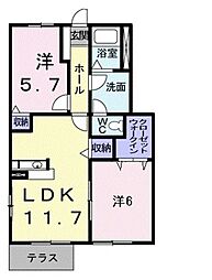 カルフール・ヒルズB 2LDKの間取図画像