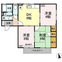 セジュールシゲノB 3DKの間取図画像