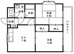 ベルグラン古市2 2DKの間取図画像