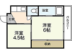 ビレッジハウス安古市3号棟 2Kの間取図画像