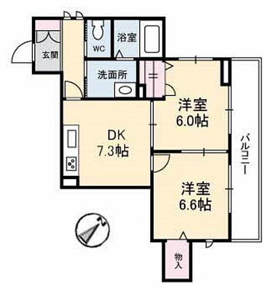 広島県東広島市西条大坪町(賃貸マンション2DK・3階・49.10㎡)の写真 その2