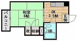 コーポ安留 1Kの間取図画像