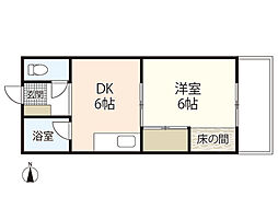 第5鍵山ビル 3階1DKの間取り