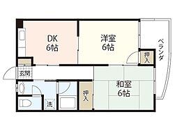 ヴィラブランシュ牛田 2DKの間取図画像