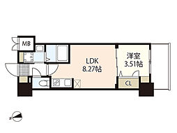 S-RESIDENCE観音公園aloria 1304 13階1LDKの間取り